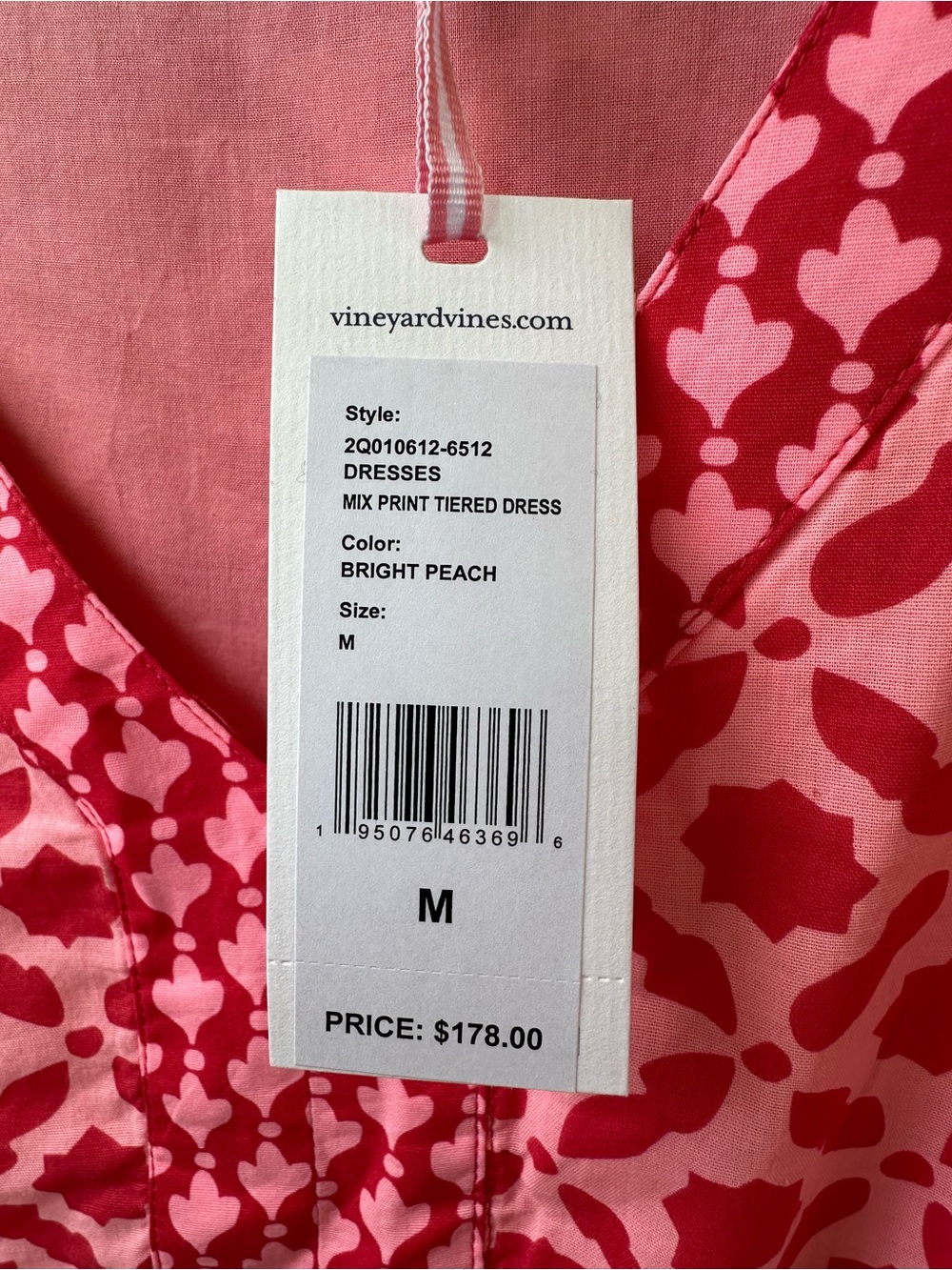 Vineyard Vines Bright Peach Mix Print Tiered Mini Dress NWT Cotton Medium - Picture 7 of 13